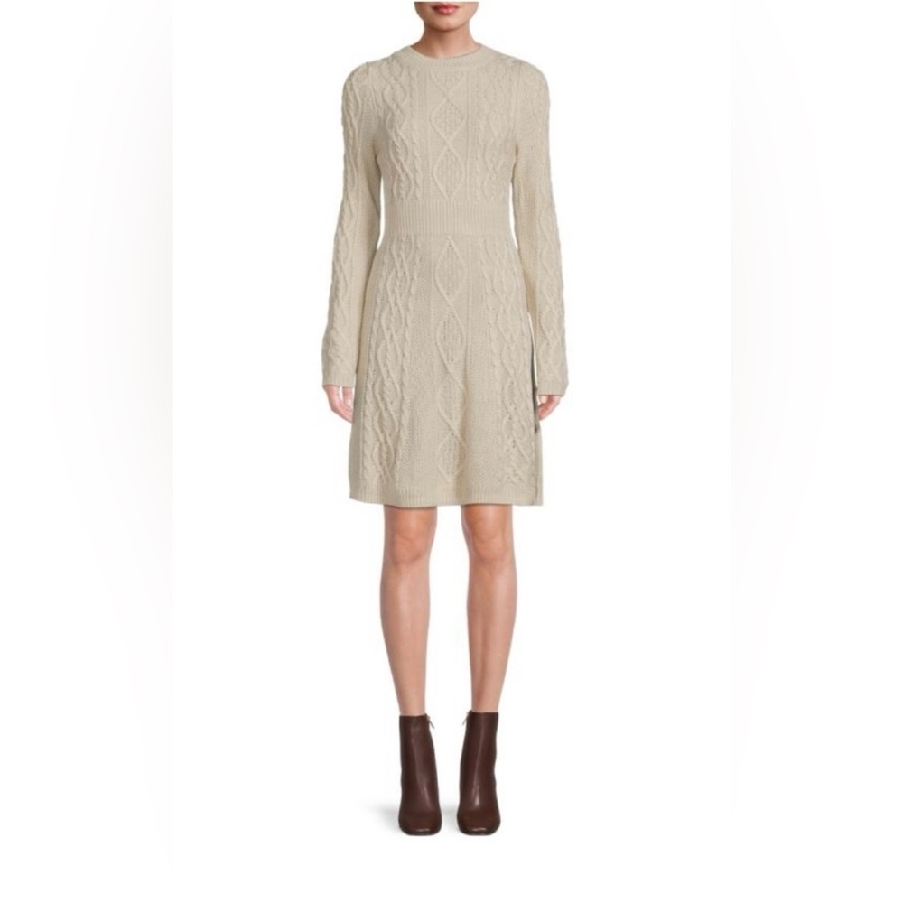 Lucky Brand Olive Color Long Sleeve Cable Knit Sweater Dress Small & Medium
